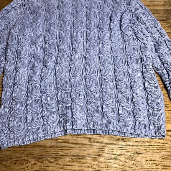 LL Bean Womens Sweater 100% Cotton Mock Neck Chunky Cable Knit Blue Medium - Picture 9 of 16